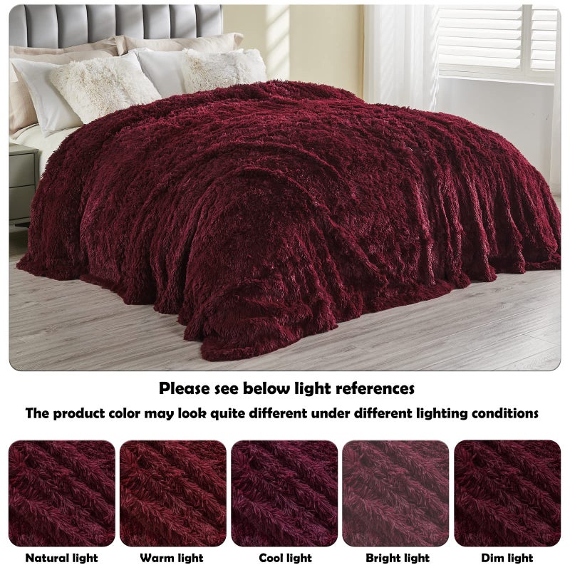 GONAAP Fuzzy Faux Fur Throw Blanket Wine Red Super Soft Cozy Plush Fuzzy Shaggy Blanket for Couch Sofa Bed (Wine Red, Throw(50"x60")) - Image 4